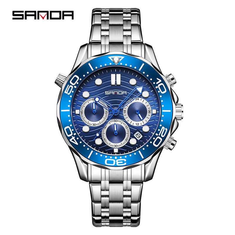 SANDA Men’s Stainless Steel Quartz Watch – Business Analog Wristwatch with Luminous Hands & Small Seconds