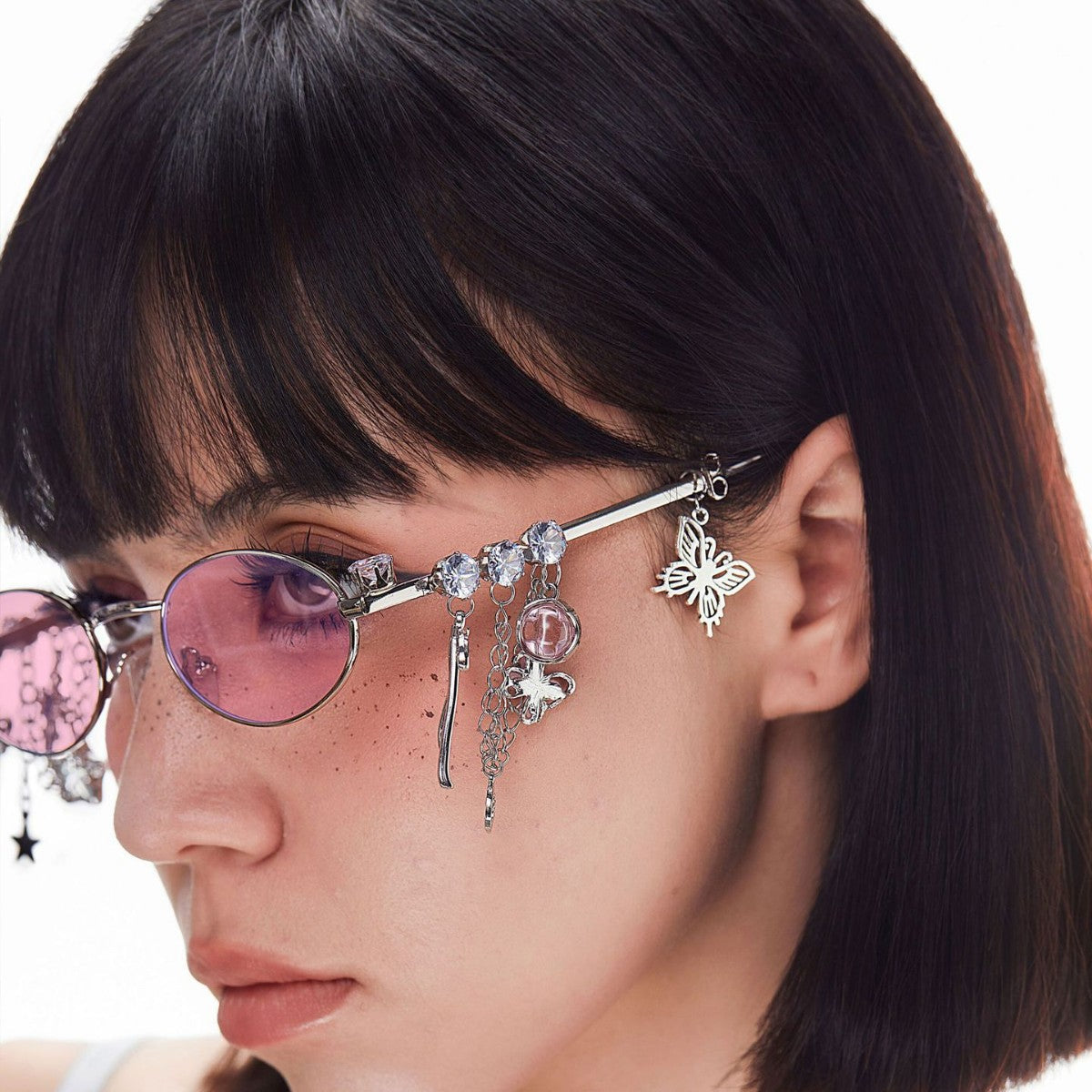 Star Diamond Oval Glasses for Women – Anti-Blue Light Fashion Eyewear with Chain