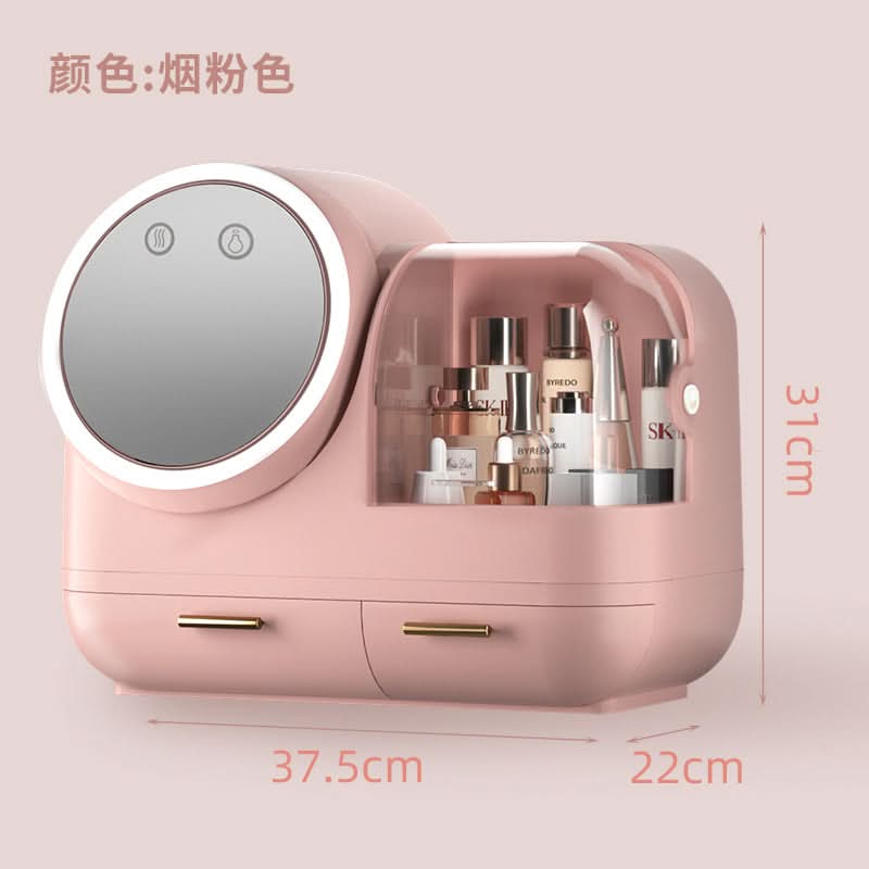 LED Makeup Organizer with Fan – Dustproof Cosmetic Storage Box