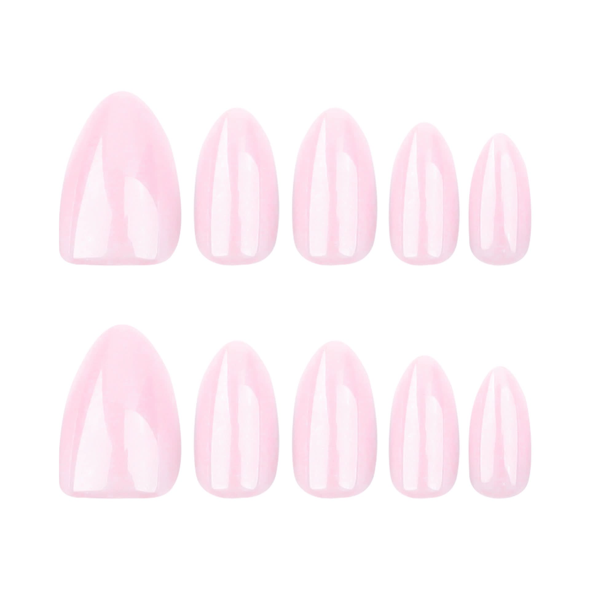 Short Almond Pink Press-On Nails – Pearlescent Fake Nails with Tool Kit