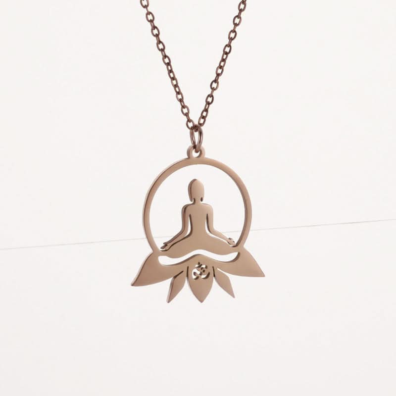 Yoga Lotus Pendant Necklace for Women – Stainless Steel Spiritual Jewelry