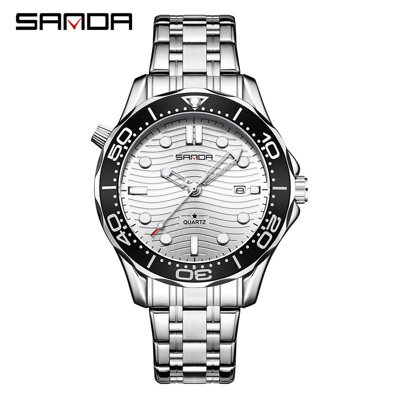 SANDA Men’s Stainless Steel Quartz Watch – Casual Analog Wristwatch with Calendar