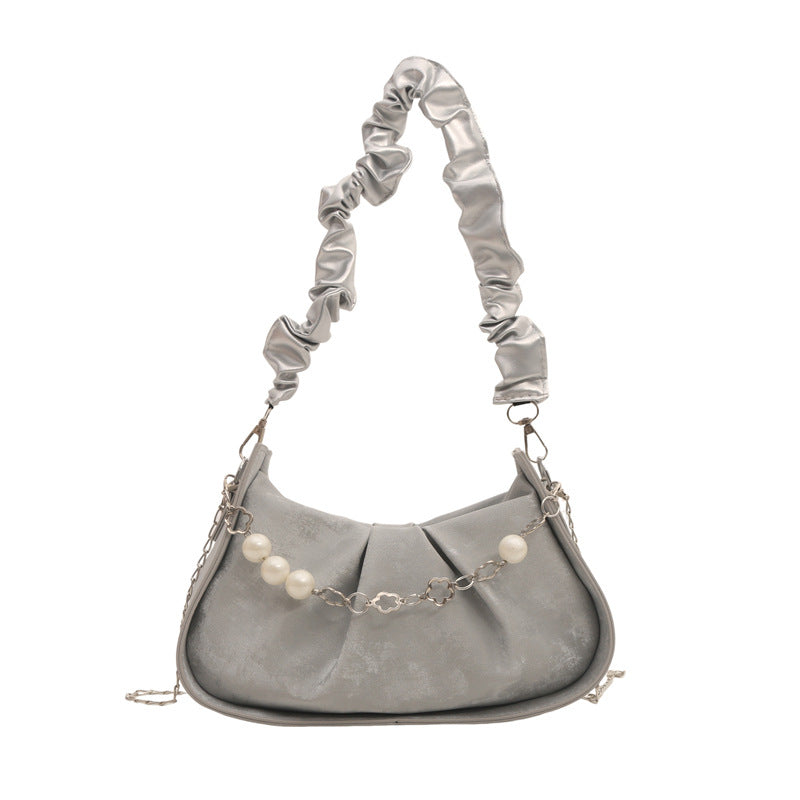 Women's Velvet Pleated Shoulder Bag – Small Chain Underarm Purse for Summer Outfits