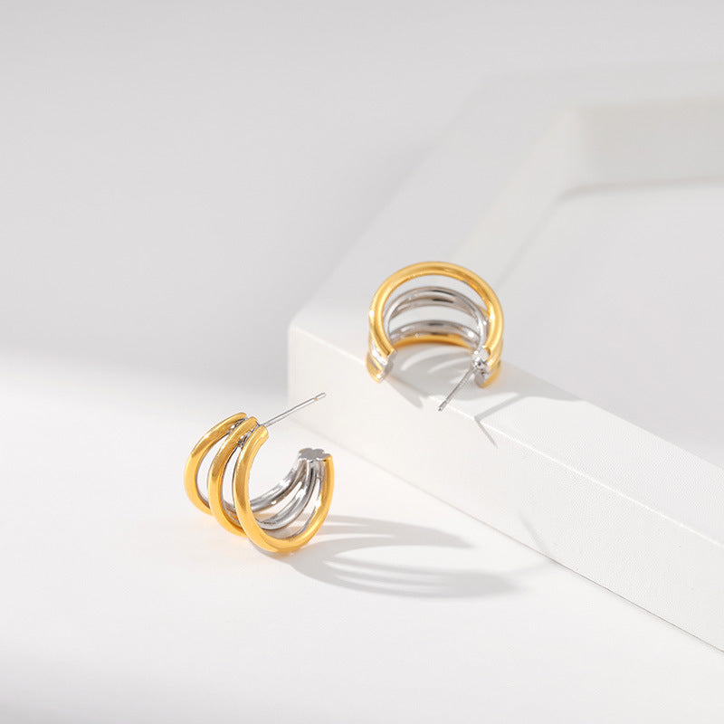 Bold Triple Hoop Earrings for Women – Gold Plated Layered Stainless Steel Design