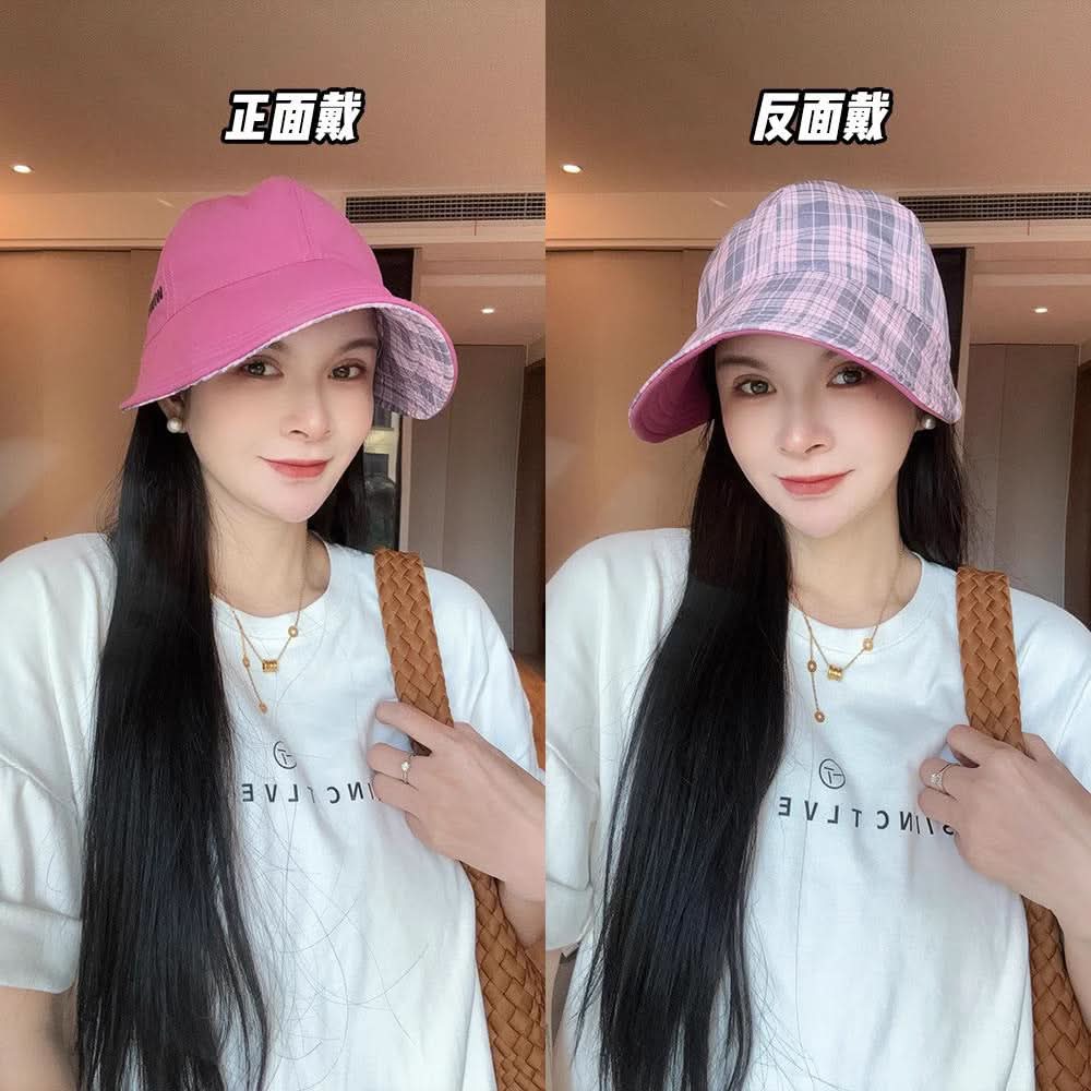 Women's Plaid Double-Sided Fisherman Hat – Retro Embroidered Hat