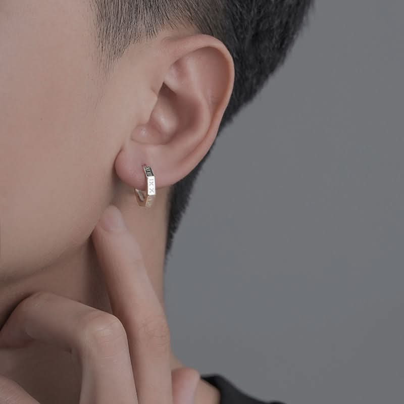 Men's Roman Numeral Earrings – Geometric Studs, Simple & Trendy Design
