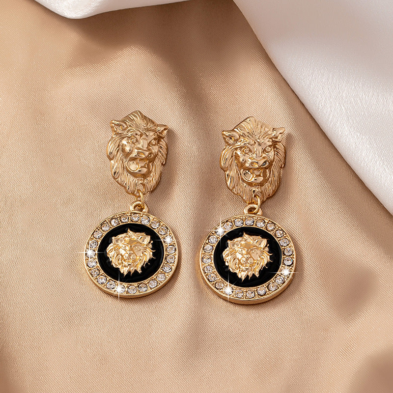 Lion Head Earrings for Women – Gold Plated Retro Statement Jewelry