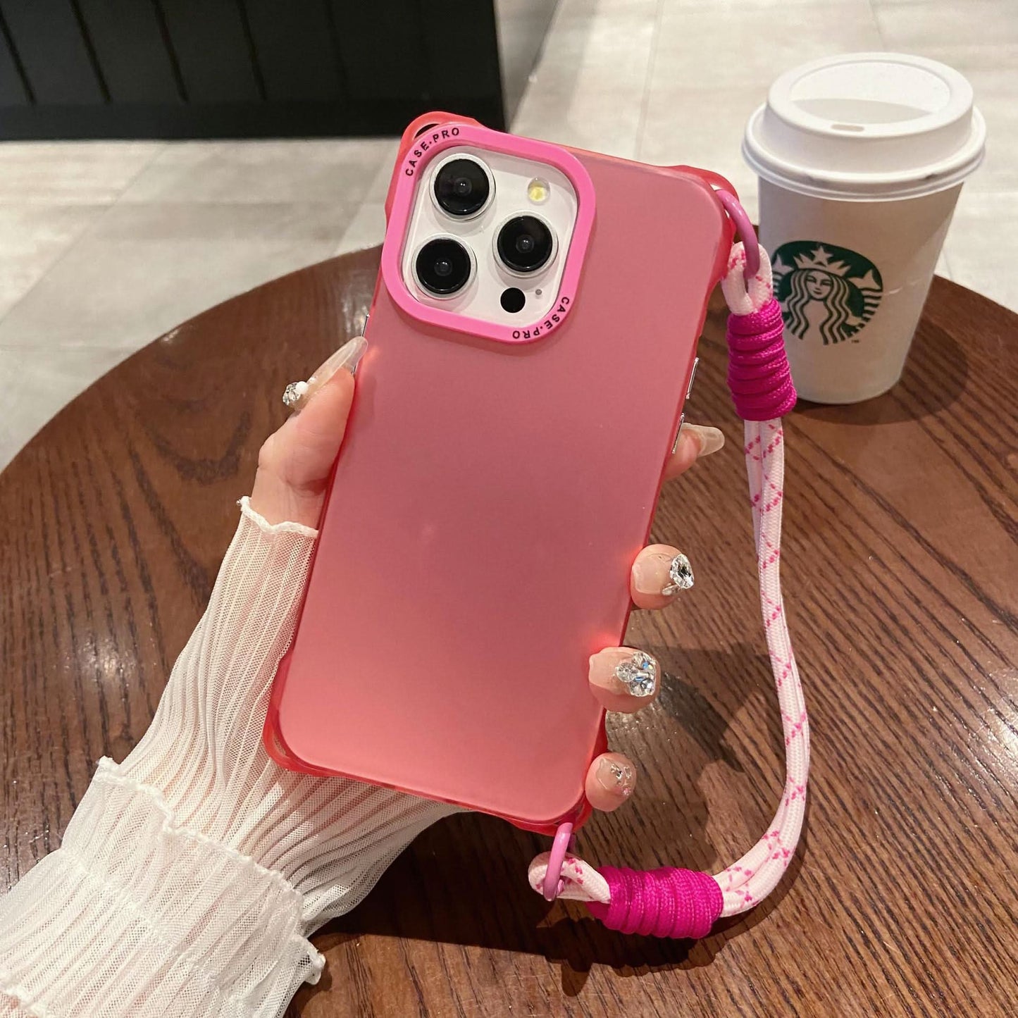Anti-Fall Apple 15 Pro Max Case - Matte Finish with Contrasting Color & Short Rope