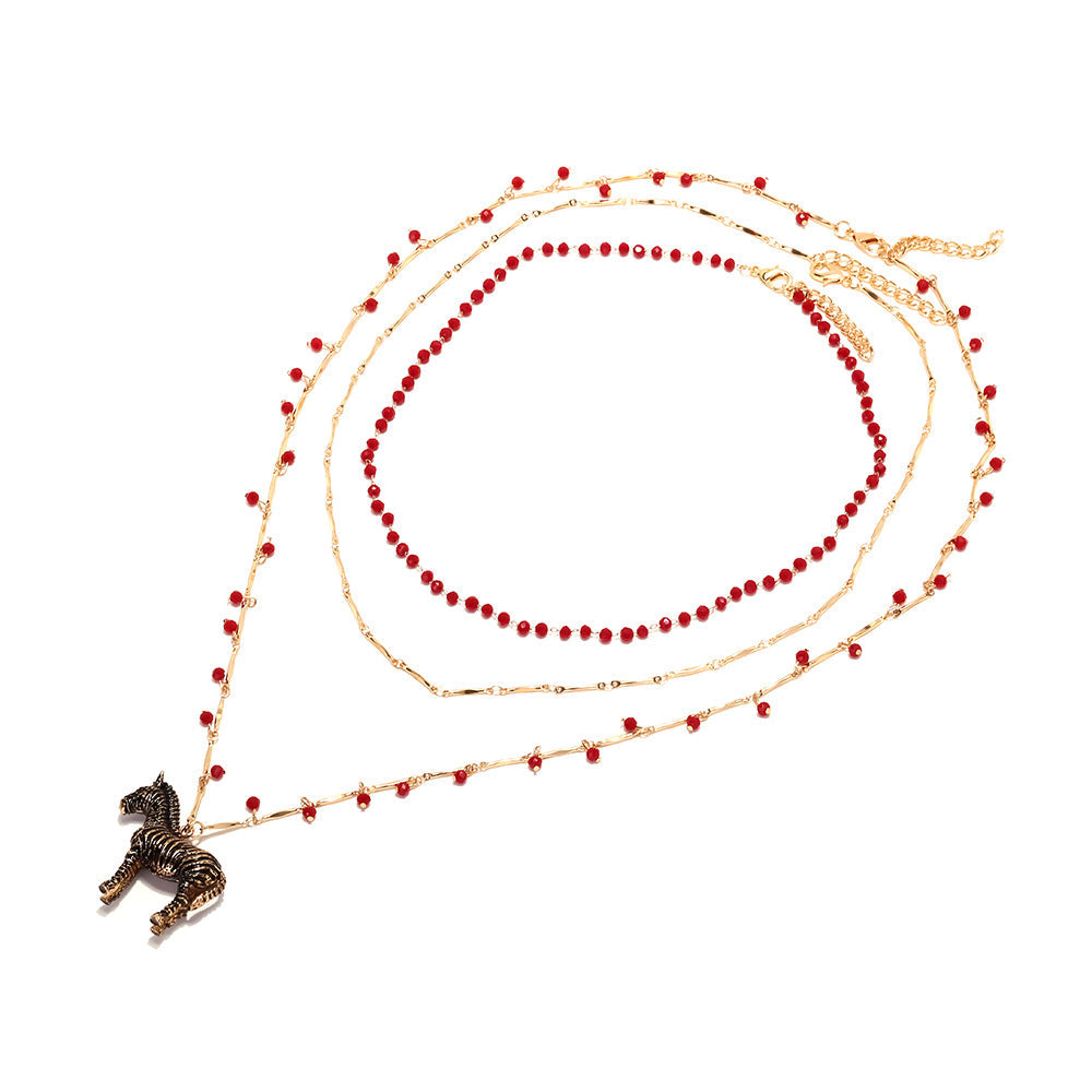 Luxury Multi-Layer Zebra Pendant Necklace – Handmade Retro Chain Jewelry for Women