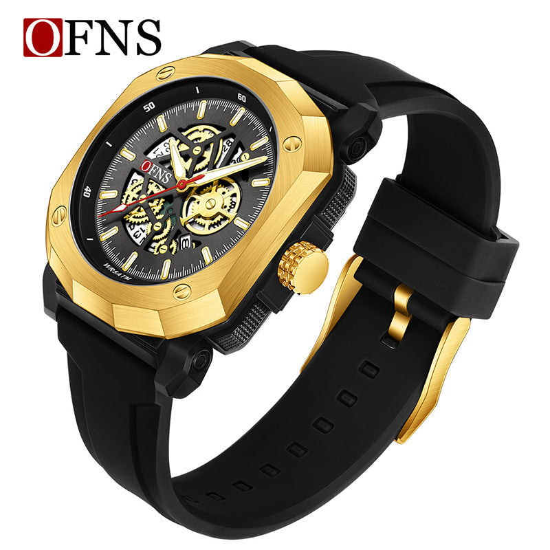OFNS Men’s Square Quartz Watch – Luminous Hands, Calendar & Waterproof Design