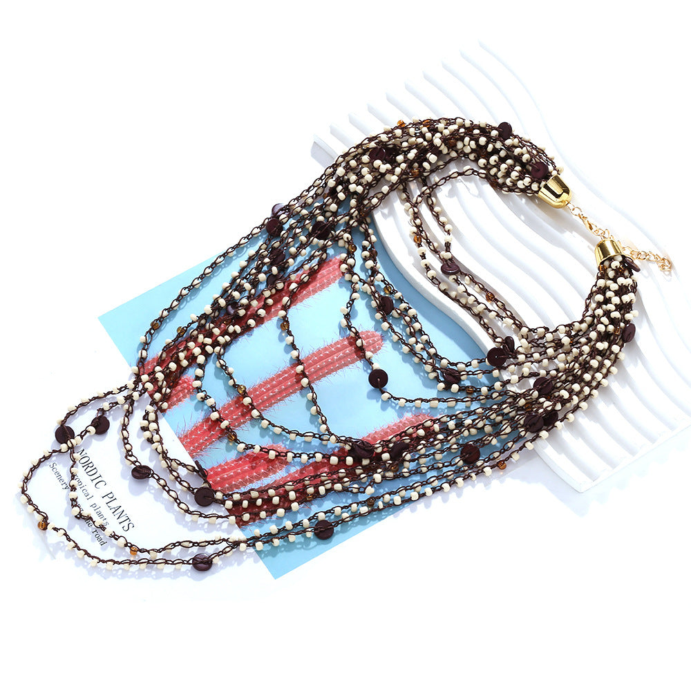 Bohemian Multi-Layer Beaded Necklace – Handmade Statement Jewelry for Women