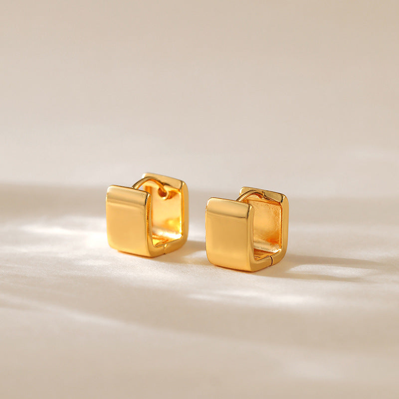 Minimalist Gold Ear Clips for Women – Square Copper Earrings, Trendy Cold Style Jewelry