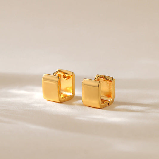 Minimalist Gold Ear Clips for Women – Square Copper Earrings, Trendy Cold Style Jewelry