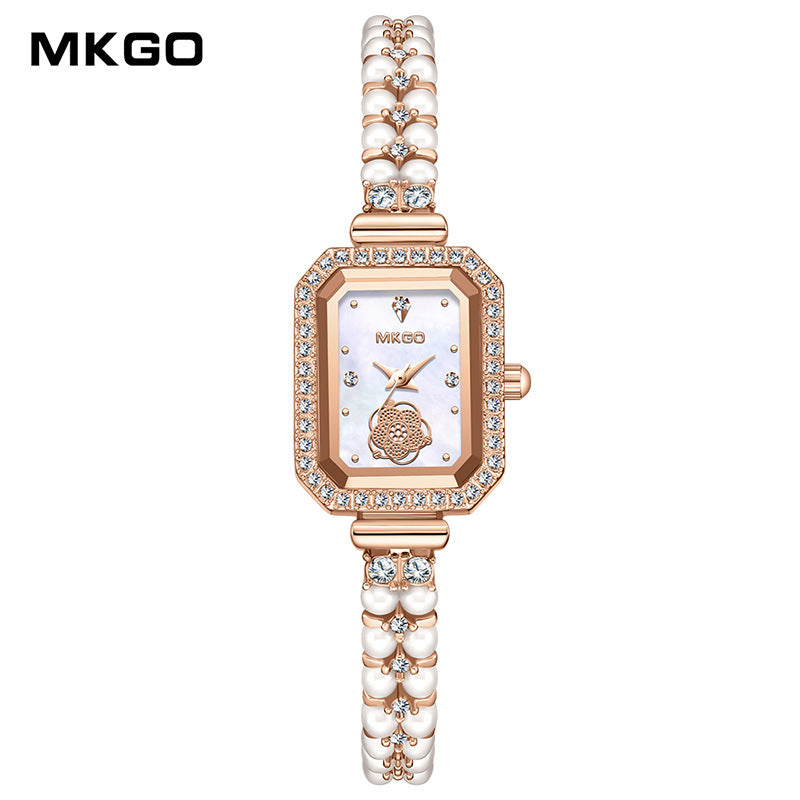MOKAGO Luxury Amethyst Women’s Watch – Mother of Pearl Dial with Pearl Bracelet