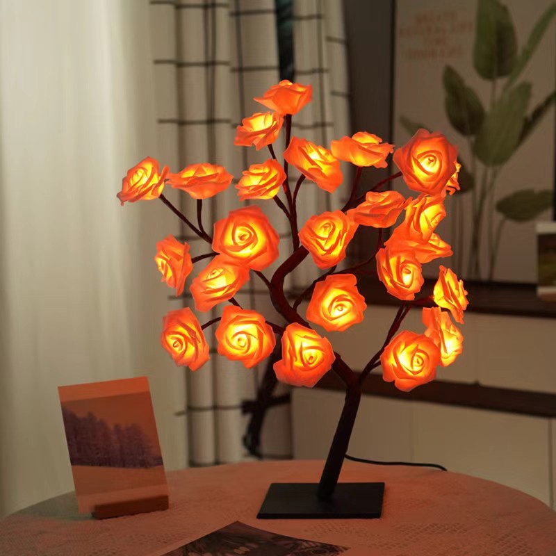 USB LED Rose Tree Lamp – 20-Bead Romantic Light for Home Decor, Tabletop Accent
