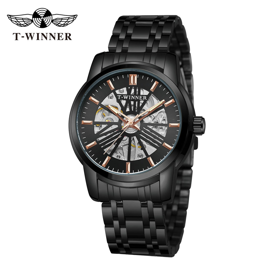 T-Winner Men’s Round Skeleton Automatic Mechanical Watch – 30M Water Resistant