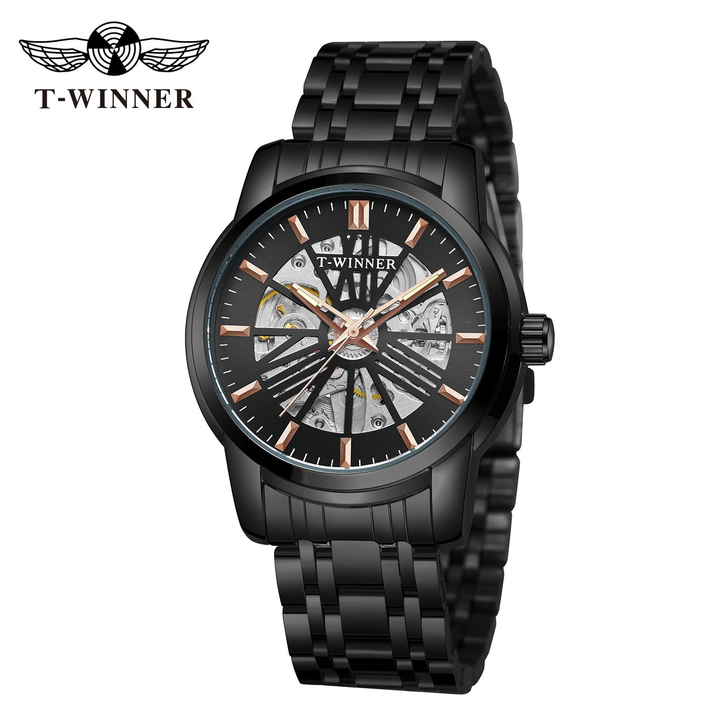 T-Winner Men’s Round Skeleton Automatic Mechanical Watch – 30M Water Resistant