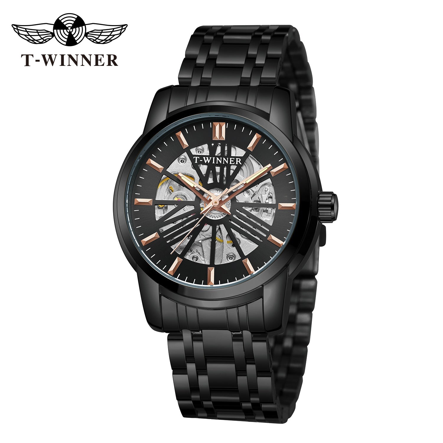 T-Winner Men’s Round Skeleton Automatic Mechanical Watch – 30M Water Resistant