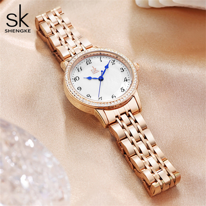 SK Women’s Quartz Watch – Small Diamond Dial, 30M Waterproof Fashion Wristwatch