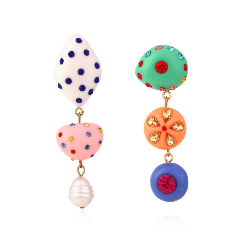 Asymmetrical Teardrop Resin Earrings for Women – Candy Color Diamond Jewelry