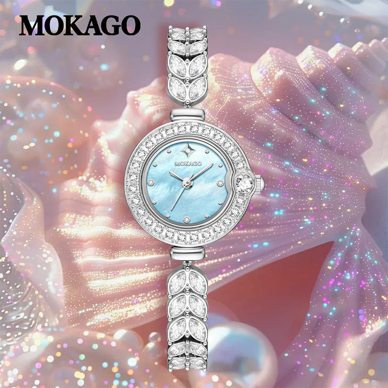 MOKAGO Women's Quartz Watch – Mermaid Tail Alloy Bracelet, Waterproof Timepiece
