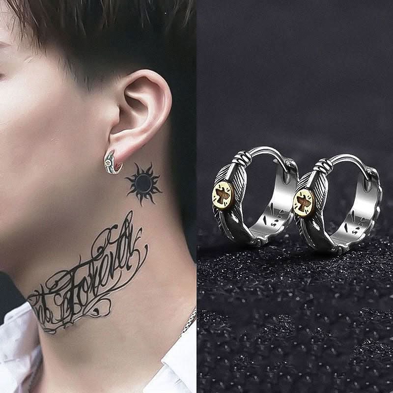 Men’s Retro Feather Hoop Earrings – Silver Flying Bird DesignJewelry