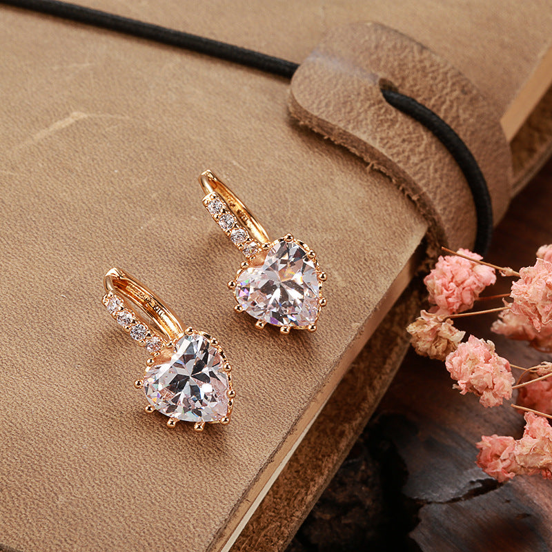 Rose Gold Heart Zircon Earrings – Ethnic Style Jewelry for Women