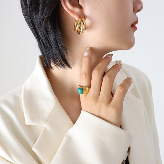 Gold-Tone Triple Hoop Earrings for Women – Titanium Steel Geometric Jewelry