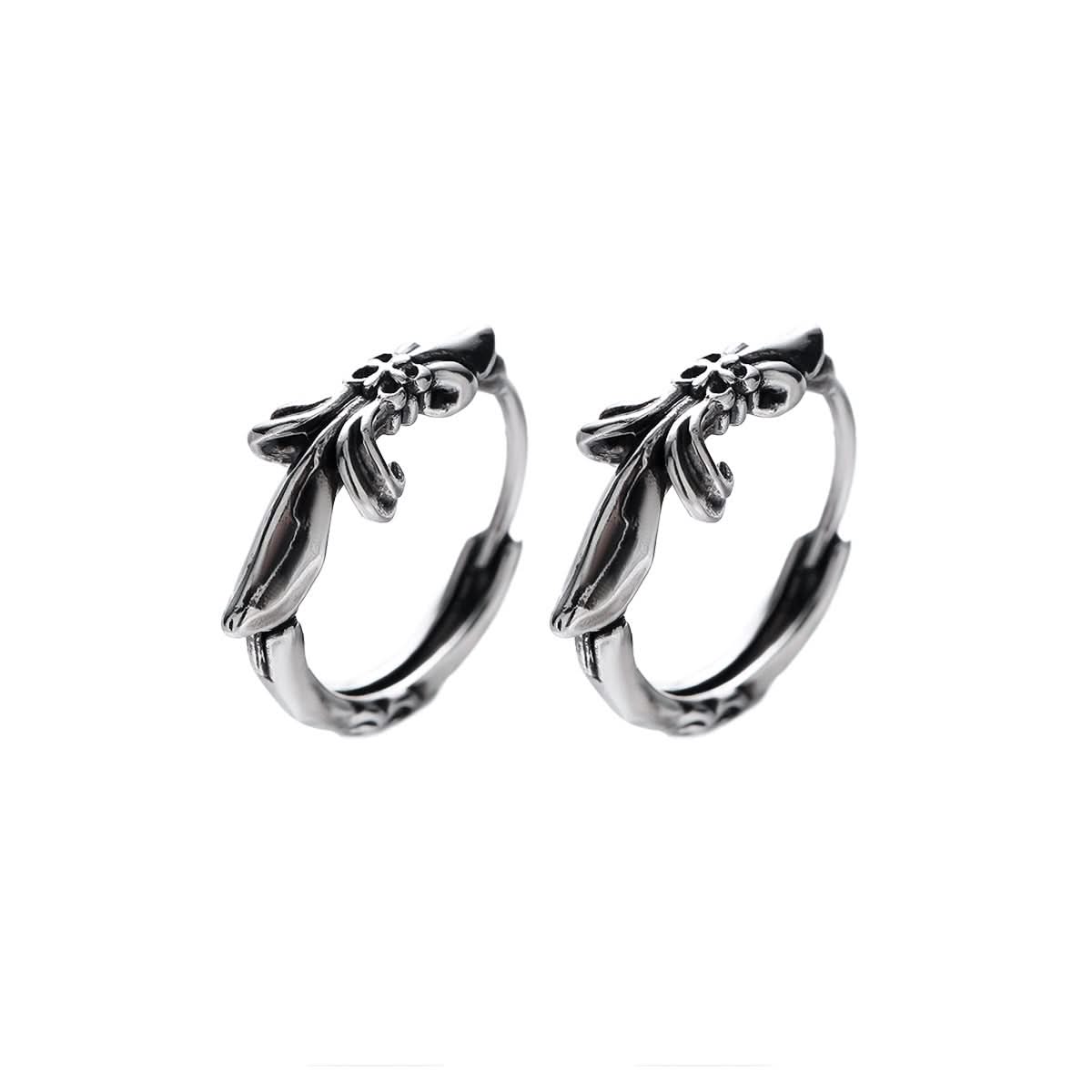 Men’s Cross Flower Hoop Earrings – Retro Hip-Hop Style