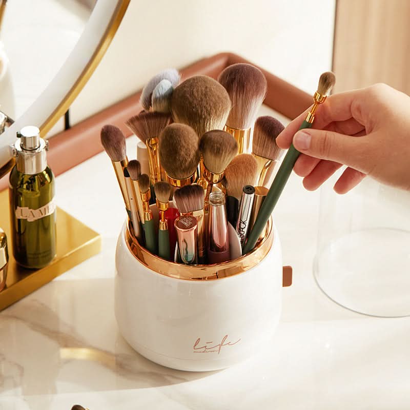 Luxury Makeup Brush Storage Bucket - Rotating Dustproof Organizer