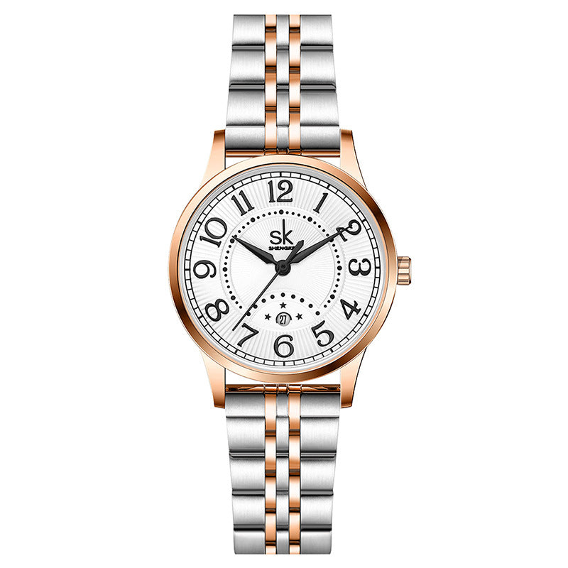 SK Women’s Business Quartz Watch – Waterproof Stainless Steel Calendar Wristwatch