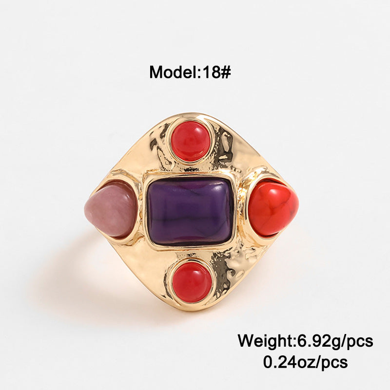 Bohemian Multi-Stone Statement Ring – Colorful Retro Cluster Ring for Women