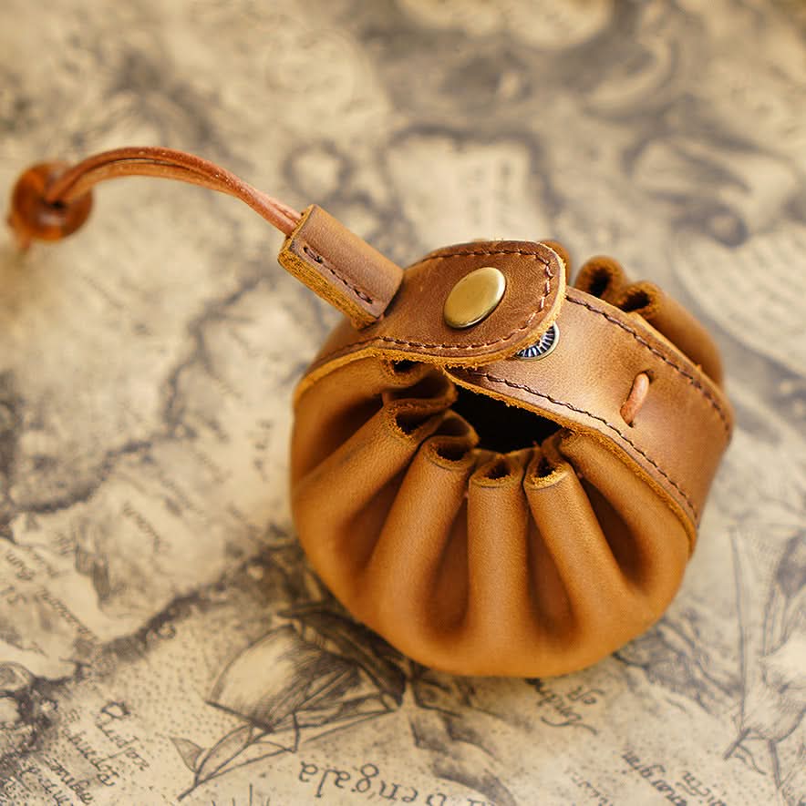 Leather Drawstring Coin Purse for Men & Women