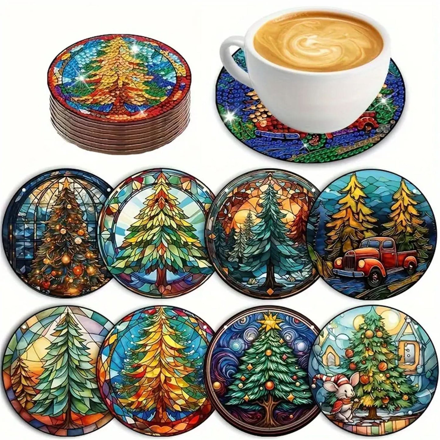 8-Piece DIY Diamond Painting Coasters - Mandala Blue & White Porcelain Design