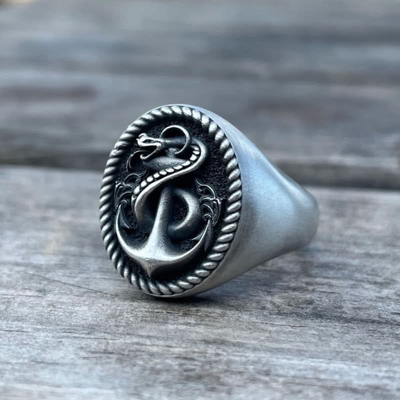 Vintage Cobra Anchor Ring for Men – Seiko Design, Copper, Punk Rock Biker Style