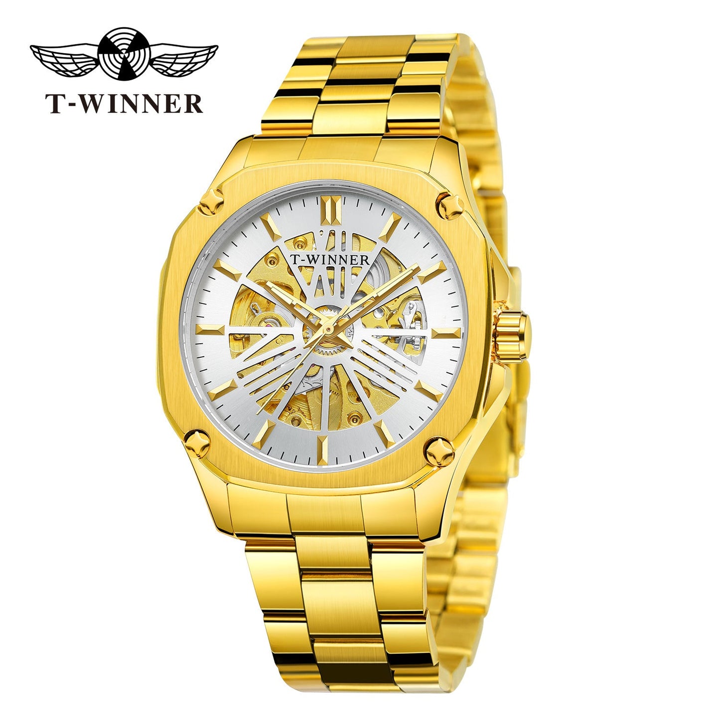 T-Winner Men’s Square Skeleton Automatic Mechanical Watch – Luminous Dial