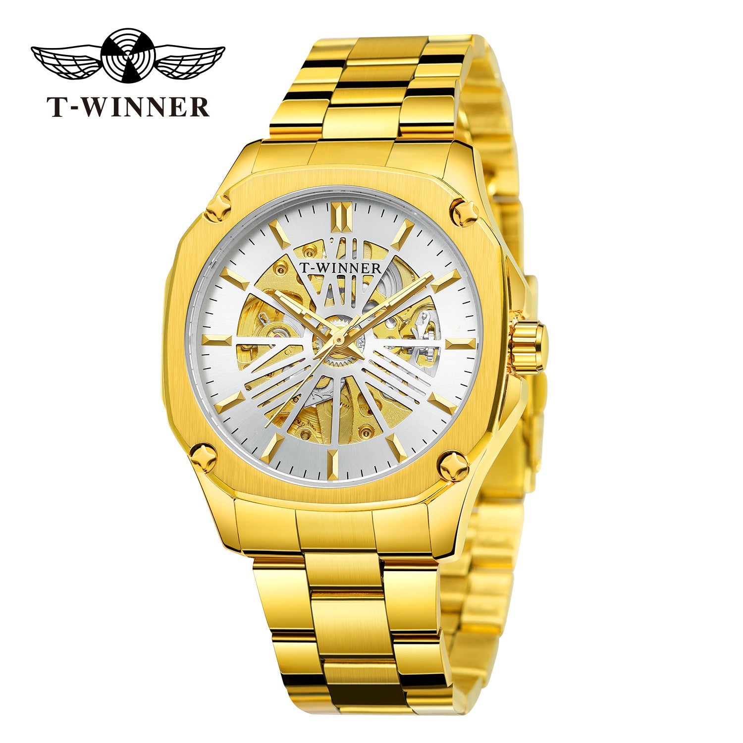 T-Winner Men’s Square Skeleton Automatic Mechanical Watch – Luminous Dial