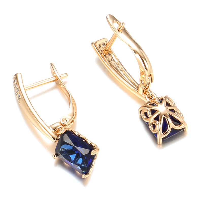 Blue Zircon Earrings – Geometric Rectangle Jewelry for Women