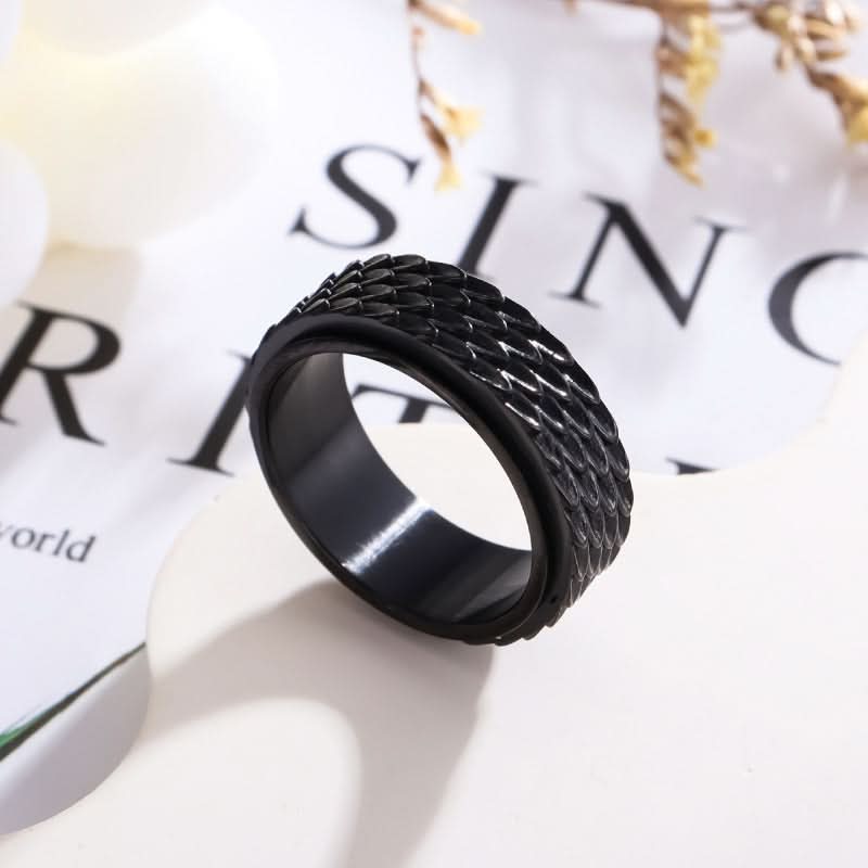 Men’s Trendy Stainless Steel Dragon Scale Rotatable Ring – Retro Spinning Band