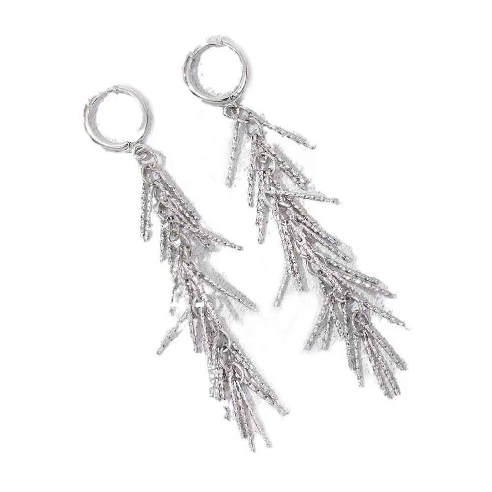 Women’s Tassel Drop Earrings – Long Silver & Gold Wave Design