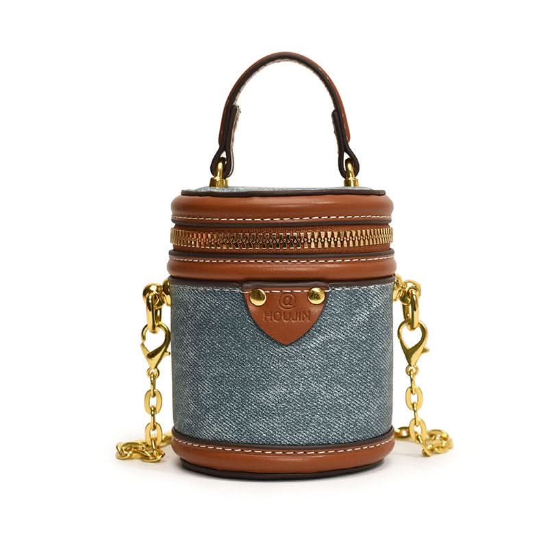 Women’s Mini Contrast Bucket Bag – Cylindrical Shoulder & Crossbody Bag