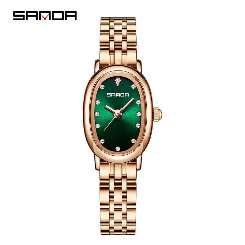 Sanda Women’s Quartz Watch – Diamond Accent Oval Dial, Waterproof Casual Watch