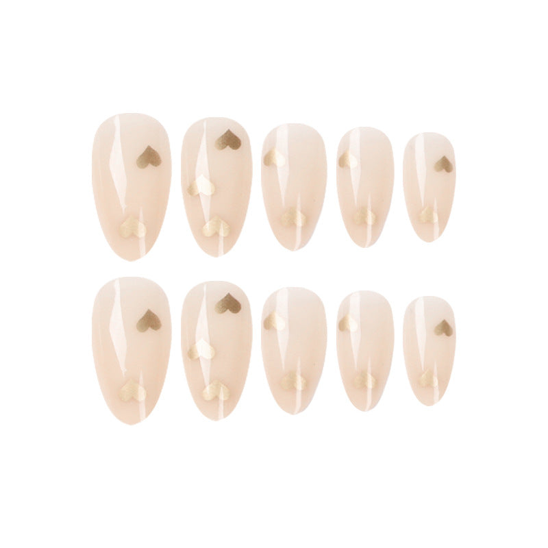 Nude Oval Press-On Nails with Heart Design – Cute, Minimal Acrylic Nails