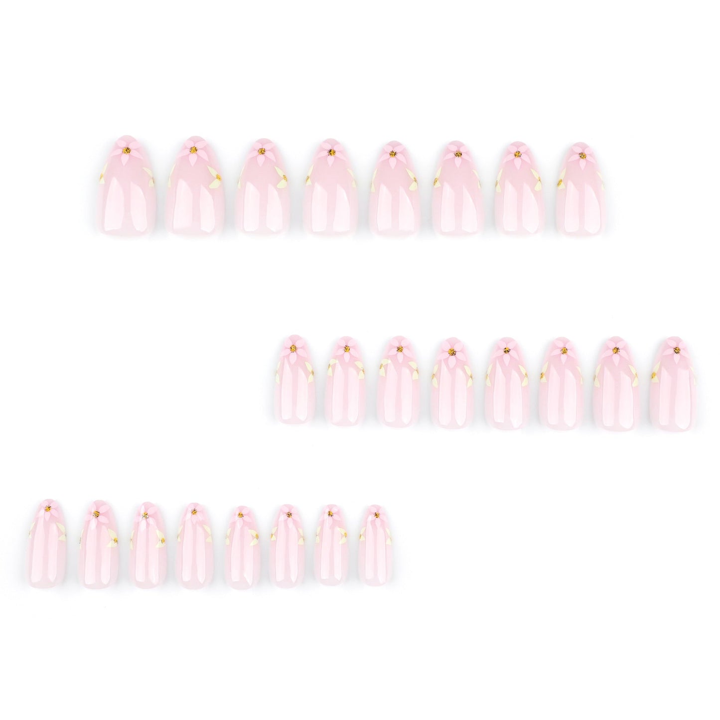 Elegant Nude Pink Floral Press-On Nails – Long Almond Glue-On Nail Art