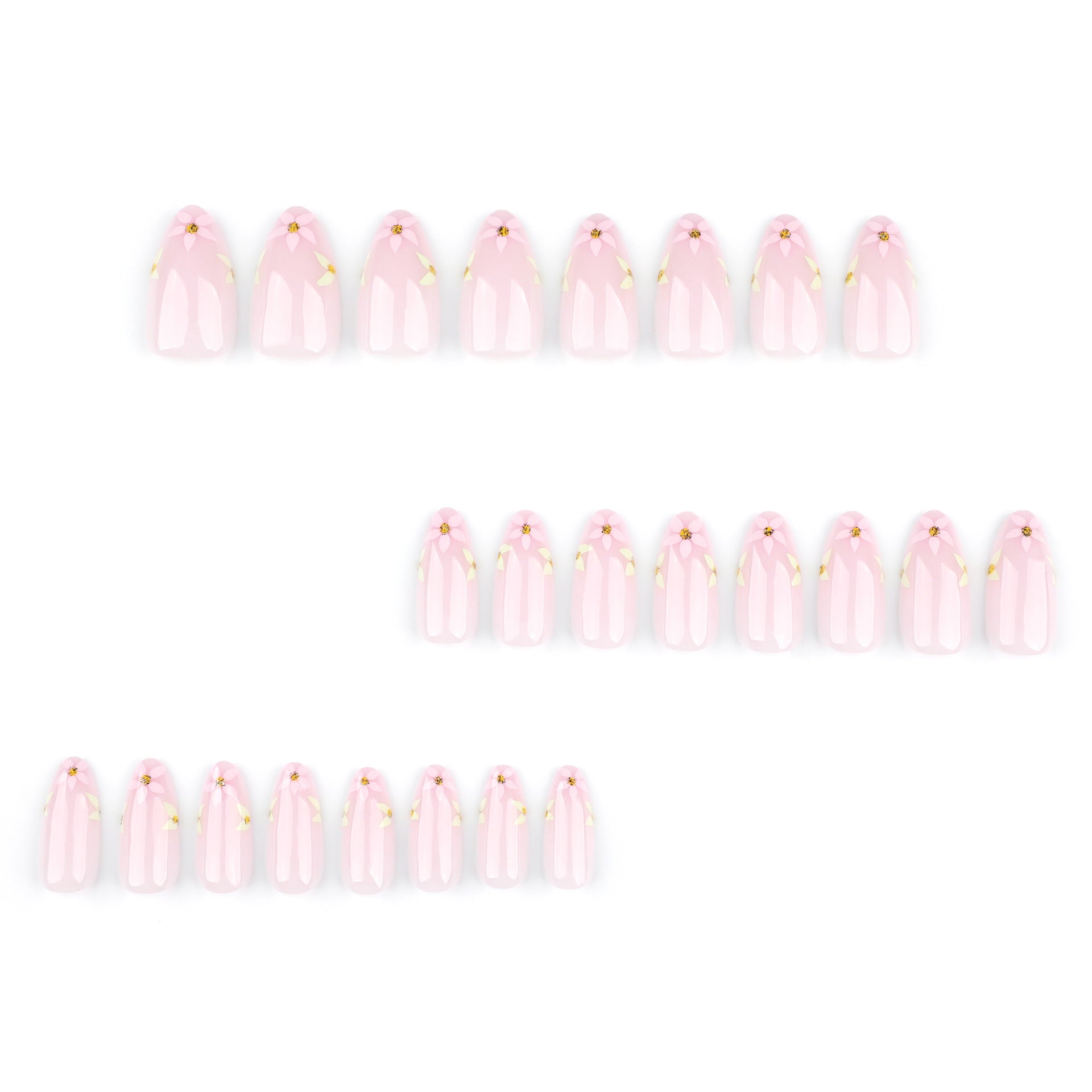Elegant Nude Pink Floral Press-On Nails – Long Almond Glue-On Nail Art