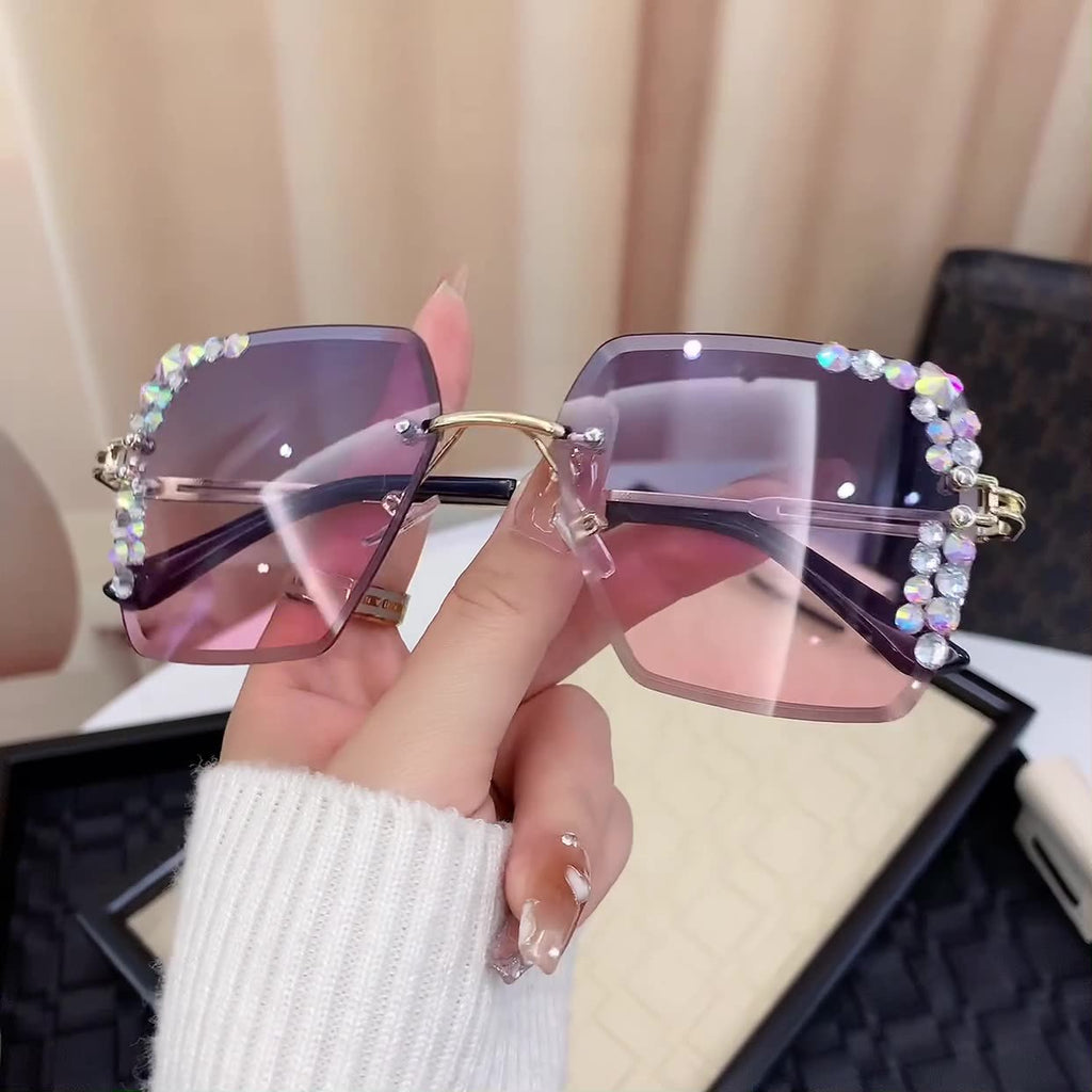 Women’s Square Frame Sunglasses – Glitter Diamond UV400 Fashion Shades