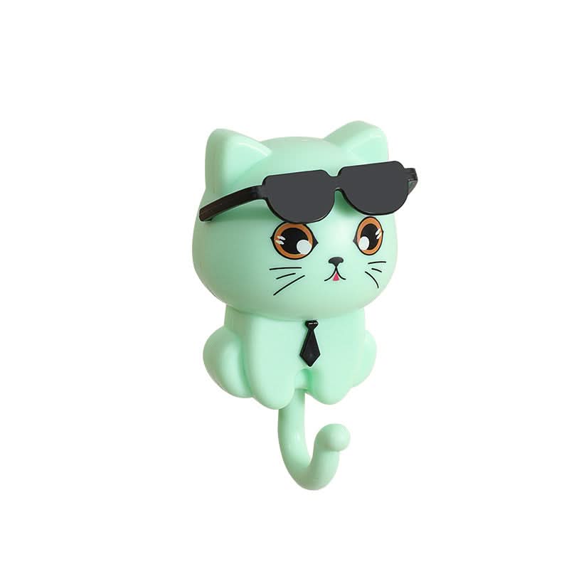Cute Black Cat Wall Hook – No-Drill Adhesive Key Holder, Rotating Eyes