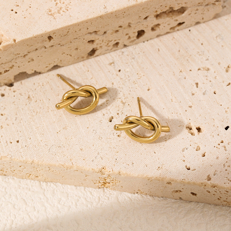 Gold Knotted Cross Earrings – Titanium Steel Geometric Jewelry for Women