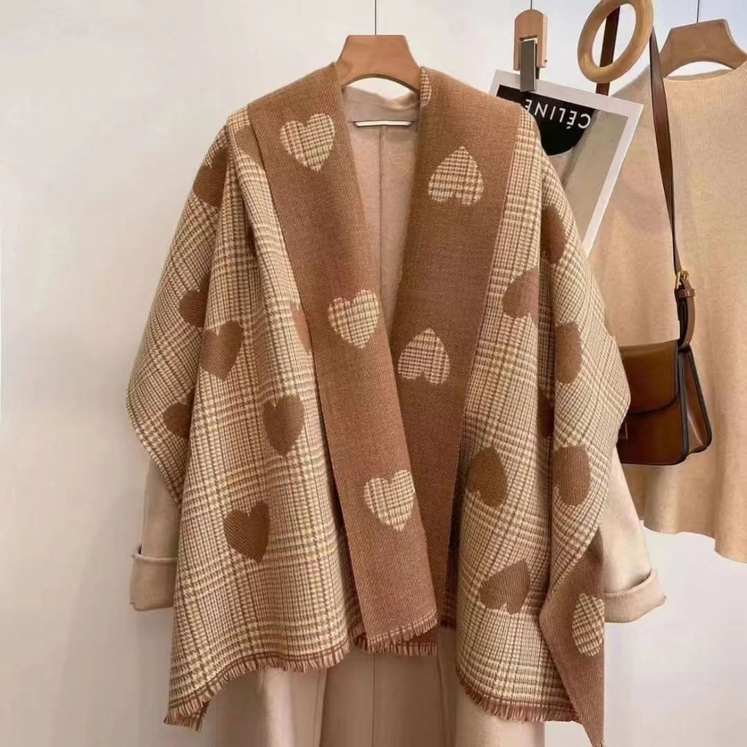 Double-Sided Heart Plaid Winter Scarf