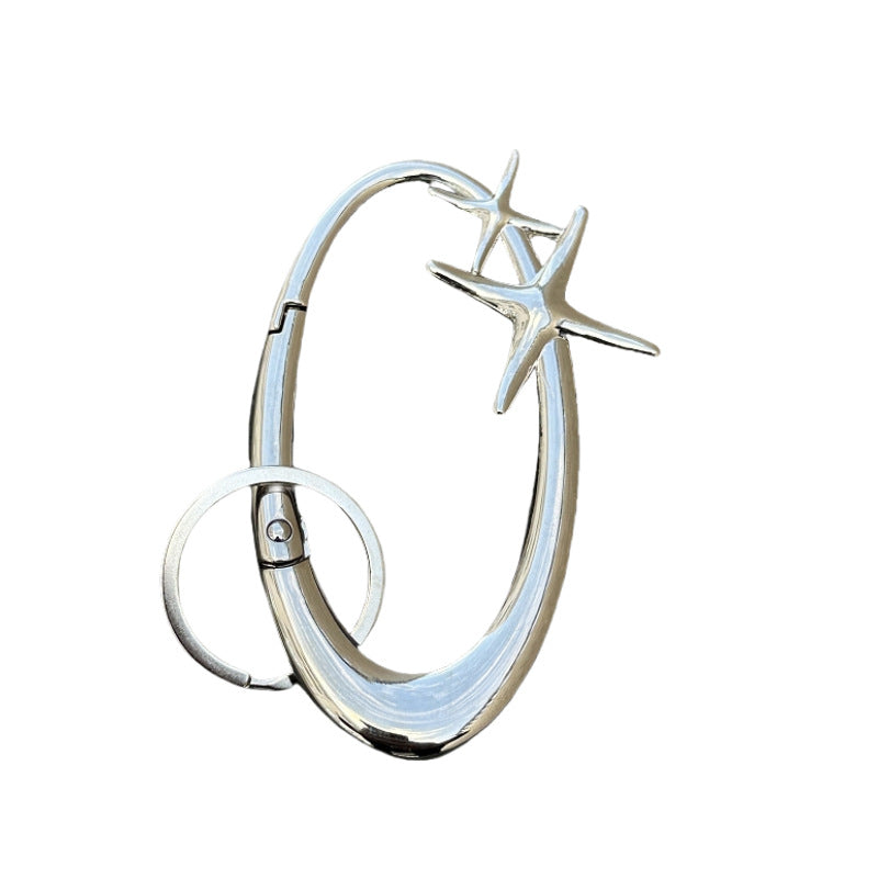 Star Oval Metal Keychain Clip – Premium Alloy Car Key Ring